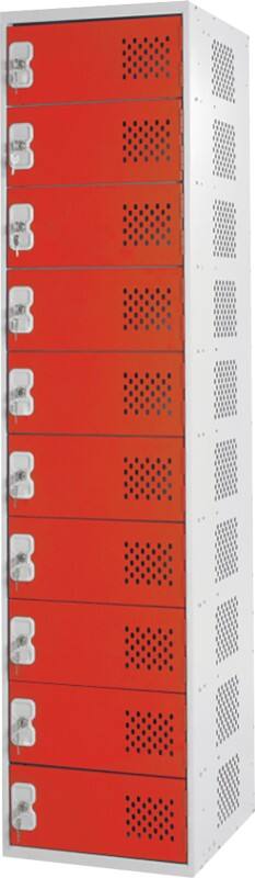 LINK51 Steel Locker 10 Doors Key lock 450 x 450 x 1,800 mm Grey, Red