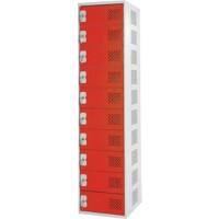 LINK51 Steel Locker 10 Doors Key lock 450 x 450 x 1,800 mm Grey, Red