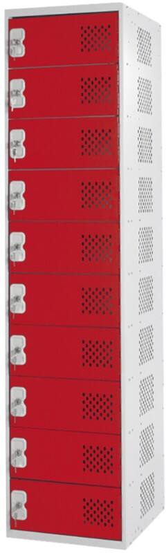 LINK51 Steel Locker 10 Doors Key lock 450 x 450 x 1,800 mm Burgundy, Grey