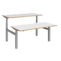 Elev8² Rectangular Sit Stand Back to Back Desk with White & Oak Coloured Melamine Top and Silver Frame 4 Legs Touch 1600 x 1650 x 675 - 1300 mm