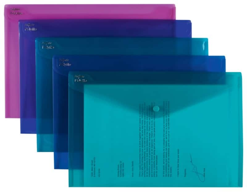 Snopake Polyfile Document Wallet 10088 Foolscap PP (Polypropylene) 35.5 (W) x 24 (H) cm Assorted Pack of 5