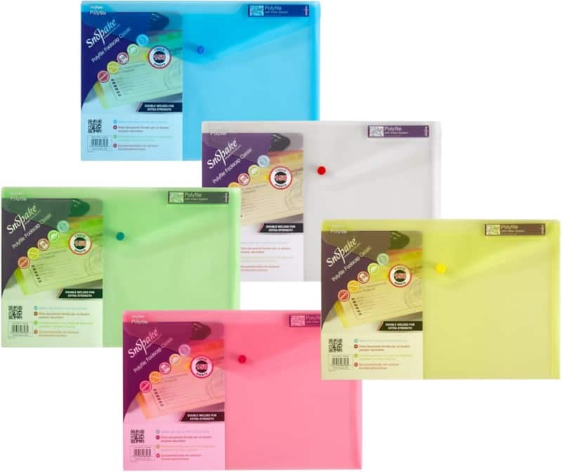 Snopake Polyfile Document Wallet Foolscap PP (Polypropylene) Landscape 36 (W) x 24 (D) x 24 (H) cm Assorted Pack of 5