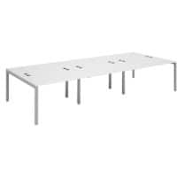 Dams International Rectangular Triple Back to Back Desk with White Melamine Top and Silver Frame 4 Legs Connex 3600 x 1600 x 725mm