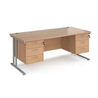 Dams International Premier Desk Beech Silver 6 Drawers 1,800 x 800 mm