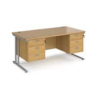 Dams International Premier Desk Oak Silver 6 Drawers 1,600 x 800 mm