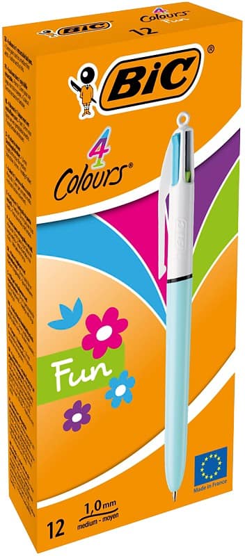 BIC 4 Colours Fun Retractable Ballpoint Pen Medium 0.4 mm Pack of 12