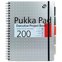Pukka Pad Project Book Metallic Executive A4+ Ruled Spiral Bound Cardboard Hardback Grey Perforated 200 Pages Pack of 3