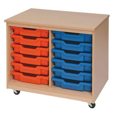 Storage Unit with 12 Trays 900 x 495 x 650mm Beech & Red