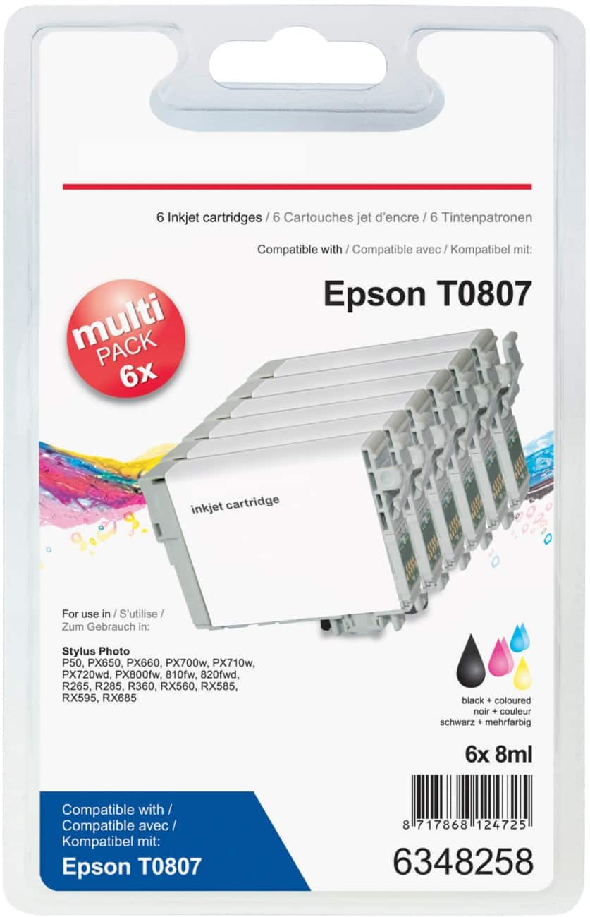 Office Depot Compatible Epson T0807 Ink Cartridge C13T08074510 Black, Cyan, Light cyan, Light magenta, Magenta, Yellow Pack of 6
