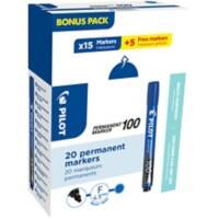 Pilot 100 Permanent Marker Fine Bullet 1 mm Blue Non Refillable Pack of 20