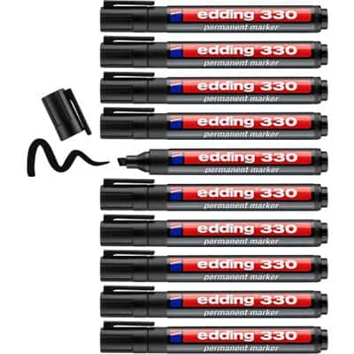 edding 330 Permanent Marker Medium Chisel 1-5 mm Black Refillable Pack of 10