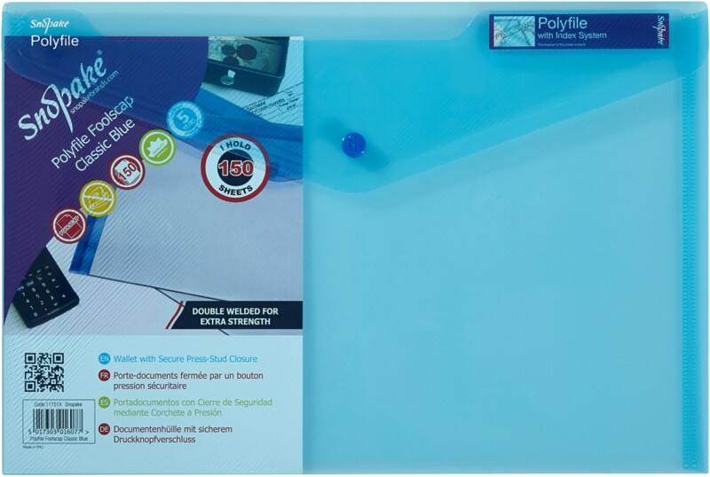 Snopake Polyfile Document Wallet 11151 A4+ PP (Polypropylene) 35.5 (W) x 24 (H) cm Blue Pack of 5