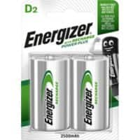 Energizer Rechargeable Battery Power Plus D HR20 2500 mAh Nickel Metal Hydride (NiMH) 1.2 V Pack of 2