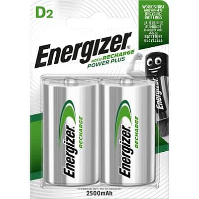 Energizer D Rechargeable Batteries Power Plus HR20 2500mAh NiMH 1.2V Pack of 2