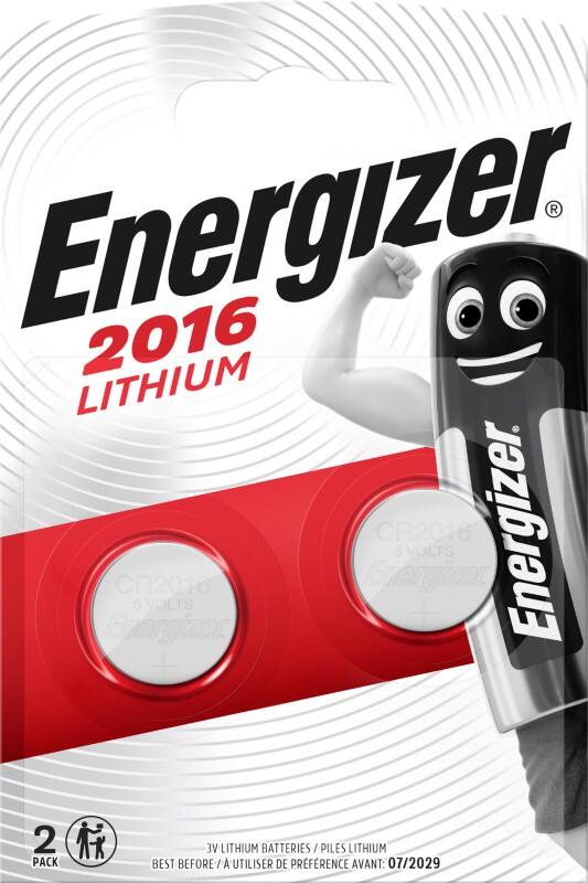 Energizer Button Cell Batteries CR2016 3V Lithium Pack of 2