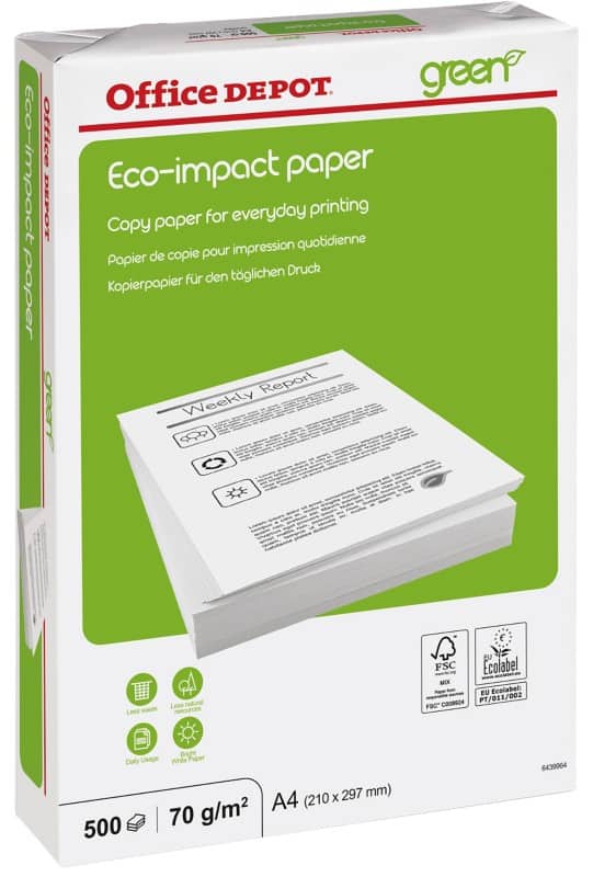 Office Depot Eco-impact A4 Printer Paper 70 gsm Smooth White 500 Sheets |  Viking Direct UK