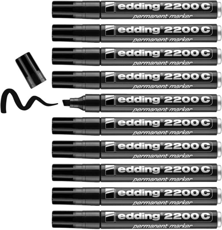 edding 2200C Permanent Marker  Medium Chisel 1 - 5 mm Black Water-Resistant Pack of 10
