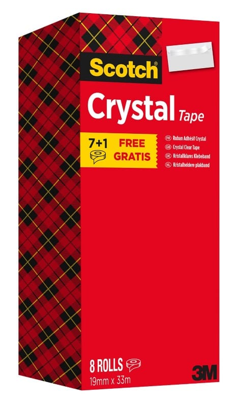 Scotch Tape Scotch Crystal Clear 600 Transparent 19 mm (W) x 33 m (L) PP (Polypropylene) Low Noise Pack of 8