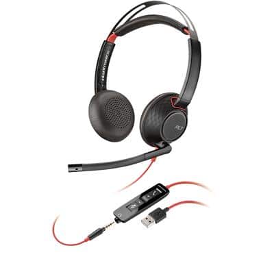 Plantronics Blackwire 5220 Wired Stereo Headset Over-the-ear with Noise Cancellation USB Type A, 3.5mm Jack with Microphone Black