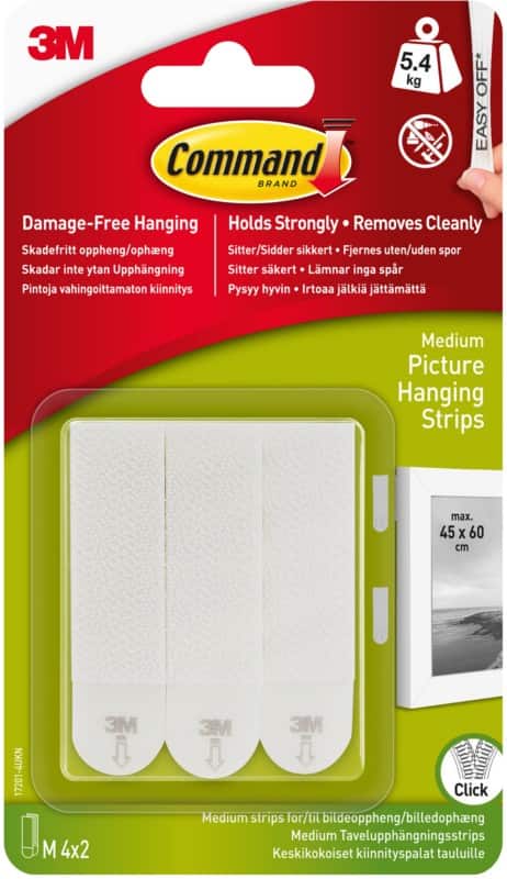 Command™ Medium Picture Mounting Strip 5.4 kg Holding Capactiy White Pack of 4