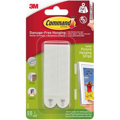 Command™ Large Picture Mounting Strip 7.2 kg Holding Capacity White Pack of 4