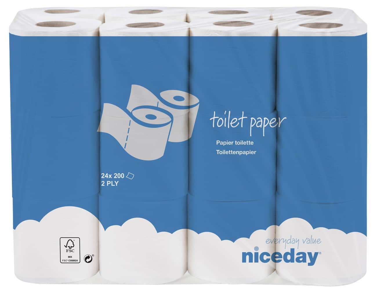 Niceday 2 Ply Toilet Rolls Standard 24 Rolls of 200 Sheets