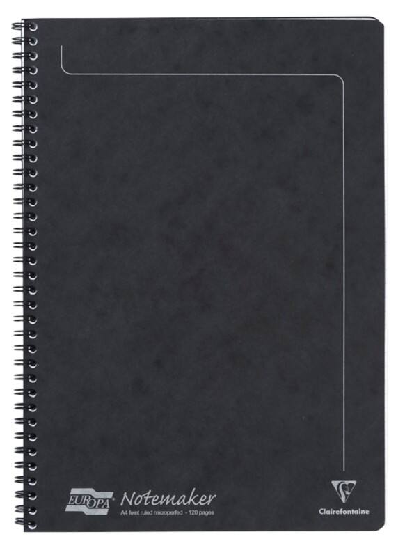 Europa Notebook 4862Z A4 Ruled Spiral Bound Cardboard Hardback Black Perforated 60 Pages Pack of 10