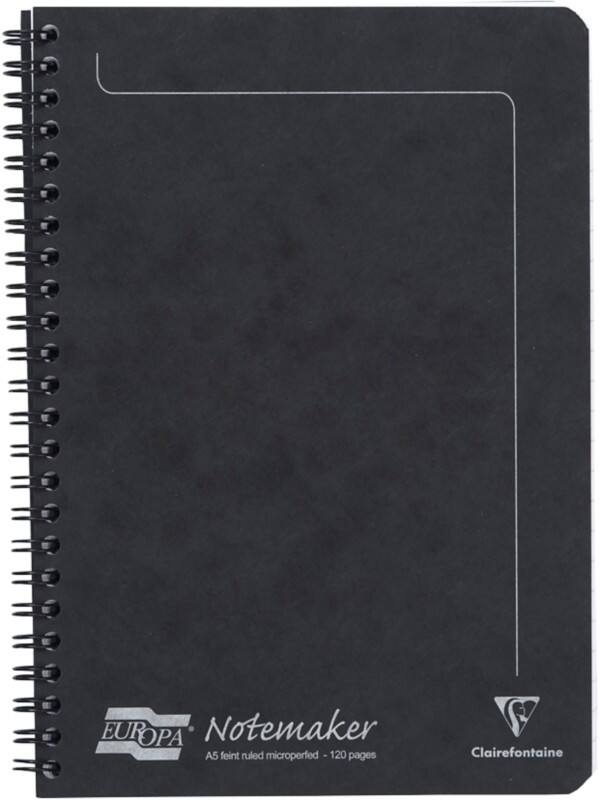 Europa Notepad 4852Z A5 Ruled Spiral Bound Cardboard Hardback Black Perforated 120 Pages Pack of 10