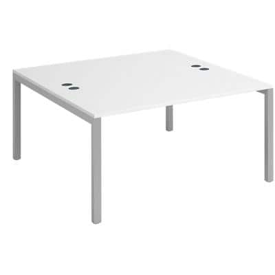 Dams International Rectangular Starter Unit Back to Back Desk with White Melamine Top and Silver Frame 4 Legs Connex 1400 x 1600 x 725mm