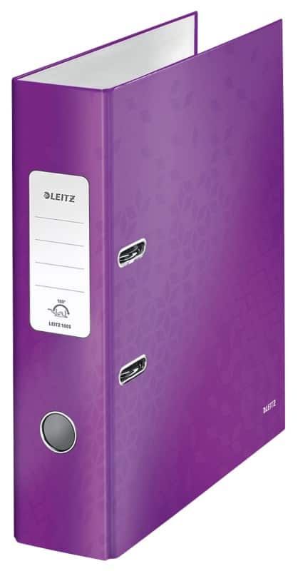 Leitz 180° WOW Wide Lever Arch File A4 80 mm Purple 2 Rings 1005 Laminated Cardboard Portrait