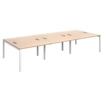 Dams International Rectangular Triple Back to Back Desk with Beech Coloured Melamine Top and White Frame 4 Legs Connex 3600 x 1600 x 725mm