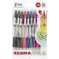 Zebra Z-Grip Ballpoint Pen Assorted Medium 0.6 mm Refillable Pack of 10