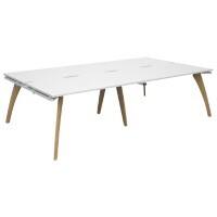 Dams International Rectangular Double Back to Back Desk with White Melamine Top and White Frame 4 Solid Oak Legs Fuze 2800 x 1600 x 725 mm