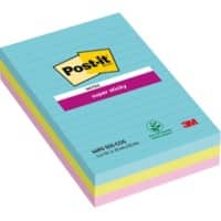 Post-it Miami Super Sticky Notes 101 x 152 mm Assorted Rectangular Ruled 3 Pads of 90 Sheets