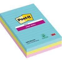 Post-it Super Sticky Large Lined Notes 101 x 152 mm Miami Assorted Colours 3 Pads of 90 Sheets