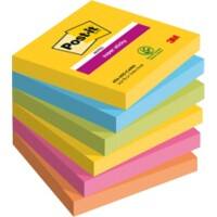 Post-it Carnival Super Sticky Notes 76 x 76 mm Assorted Colours Square 6 Pads of 90 Sheets
