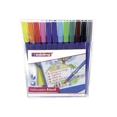 Edding water based brush tip pens assorted colours pack 12
