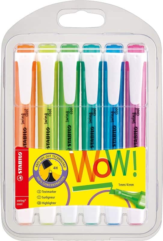 STABILO Swing Cool 275/6-3 Highlighter Assorted  Broad Chisel 1.00 - 4.00 mm Pack of 6