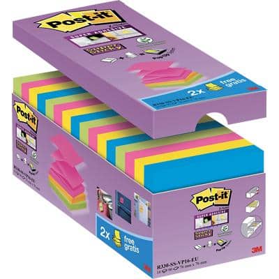 Post-it Super Sticky Z-Notes 76 x 76 mm Assorted 90 Sheets Value Pack 14 + 2 Free