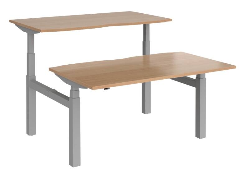 Dams International Elev8 Touch Electronically Height Adjustable Sit Stand Desk Rectangular Beech Melamine Silver 4 Feet 1,400 x 1,650 x 675 mm
