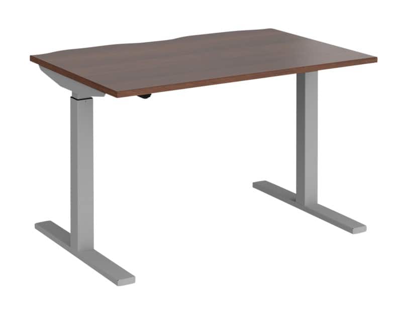 Elev8² Sit Stand Single Desk with Walnut Melamine Top and Silver Frame 2 Legs Mono 1200 x 800 x 675 - 1175 mm