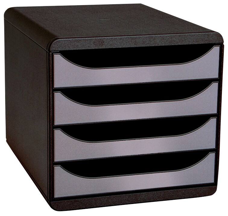 Exacompta Desktop Drawers Plastic, PS (Polystyrene) Black, Silver 4 Drawers 27.8 x 34.7 x 26.7 cm A4+