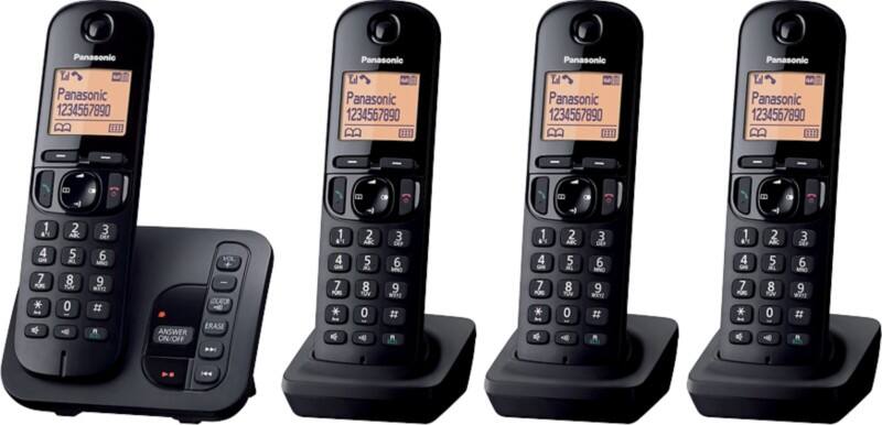 Panasonic Quad Cordless Telephone with answering machine KX-TGC220EB Black Pack of 4
