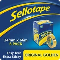 Sellotape Tape Original Golden Transparent 24 mm (W) x 66 m (L) Large Core PP (Polypropylene) 6 Rolls