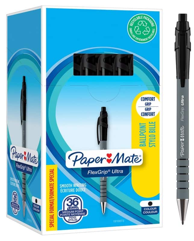 Papermate FlexGrip Ultra Retractable Ballpoint Pen Black 1 mm Medium Ballpoint Non Refillable Pack of 36