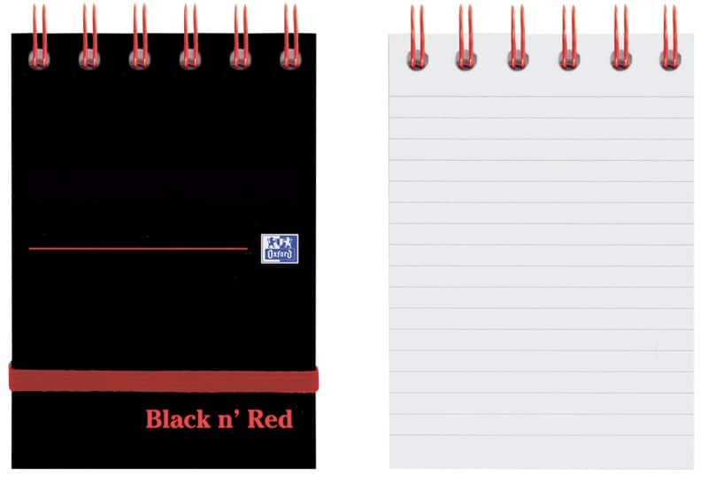 OXFORD Notebook Black n' Red A7 Ruled Spiral Bound Cardboard Hardback Black, Red Perforated 140 Pages 70 Sheets