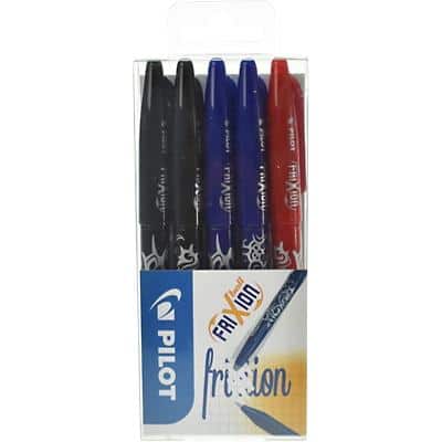 Pilot FriXion Erasable Rollerball Pens Medium 0.7 mm Black, Blue, Red Pack of 5