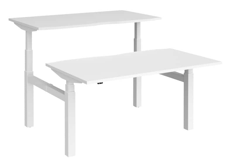 Elev8² Rectangular Sit Stand Back to Back Desk with White Melamine Top and White Frame 4 Legs Touch 1400 x 1650 x 675 - 1300 mm