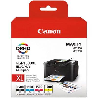 Canon PGI-1500XLBK/C/M/Y Original Ink Cartridge Black, Cyan, Magenta, Yellow Pack of 4 Multipack