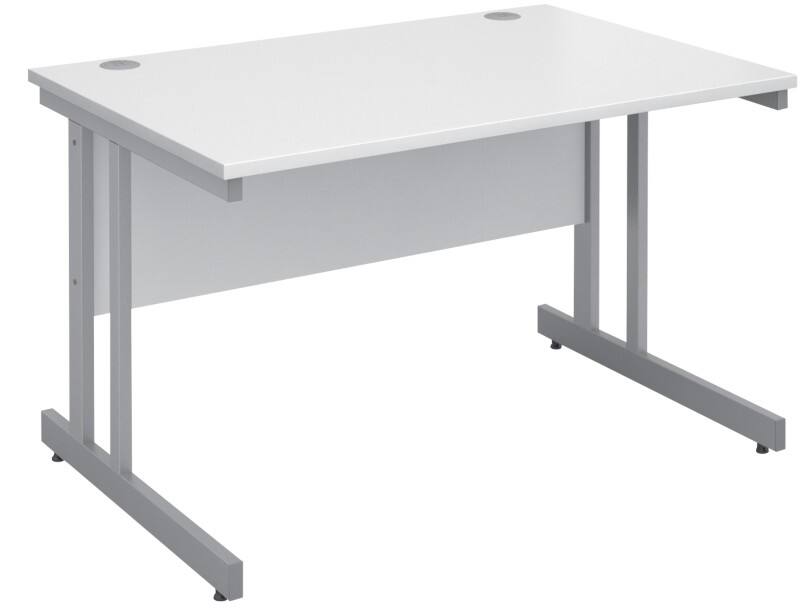 Rectangular Straight Desk with White MFC Top and Silver Frame Cantilever Legs Momento 1200 x 800 x 725 mm